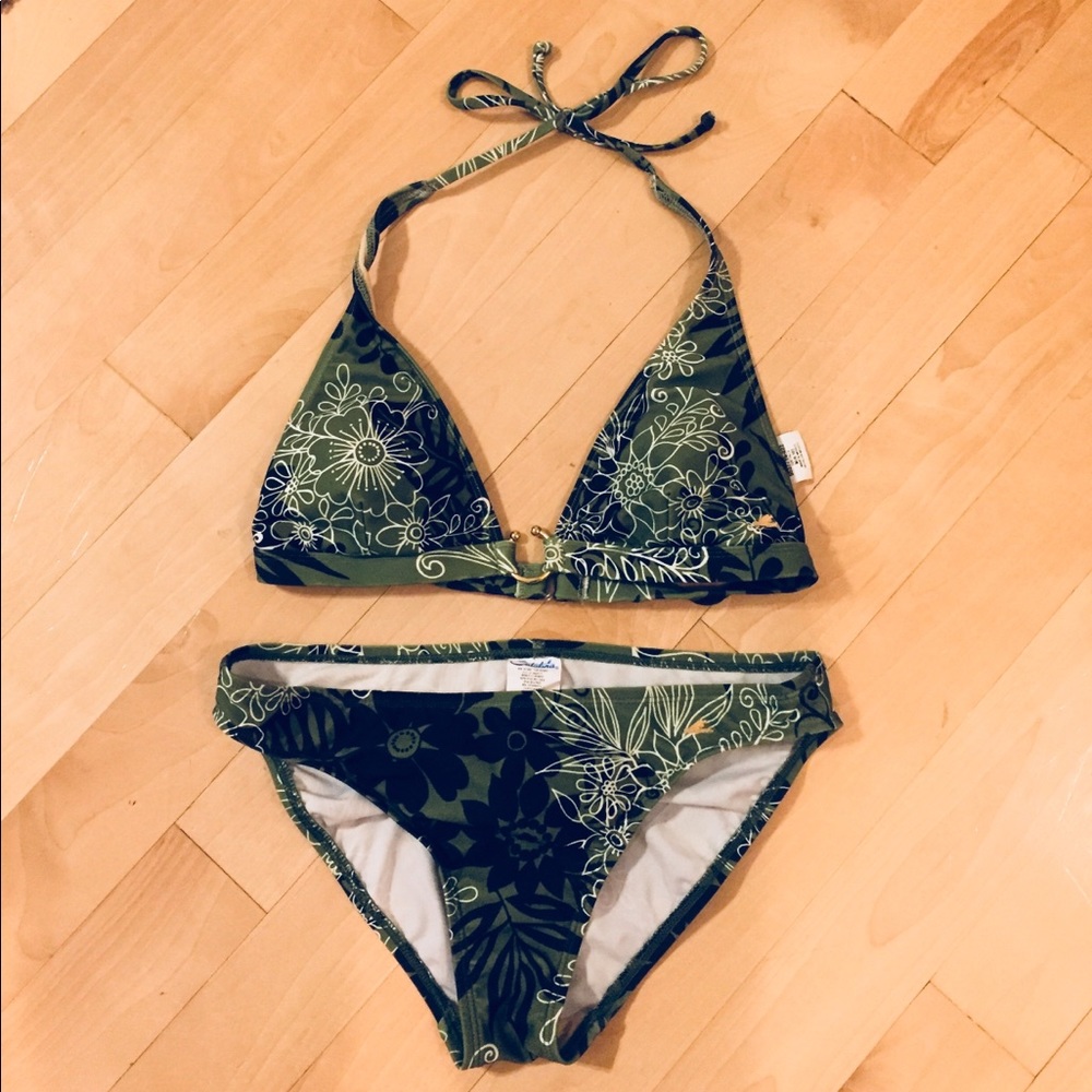 Olive green/floral bikini - Sz Medium (8/10)